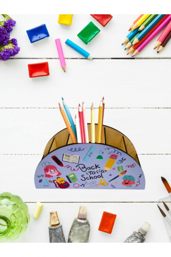 Berenden Ahşap Çocuklar İçin Masa Üstü Kalemlik & Organizer-Mavi