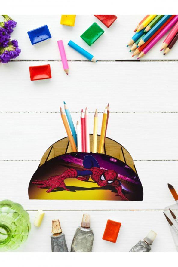 Berenden Ahşap Çocuklar İçin Masa Üstü Kalemlik & Organizer-Spidermen