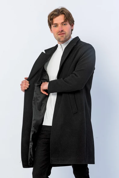 Erkek Regular Fit Düğmeli Cepli Kışlık Astarlı Klasik Uzun Kaşe Kaban - 4