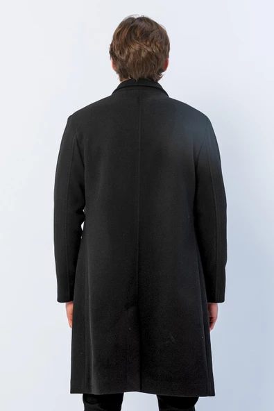 Erkek Regular Fit Düğmeli Cepli Kışlık Astarlı Klasik Uzun Kaşe Kaban - 5