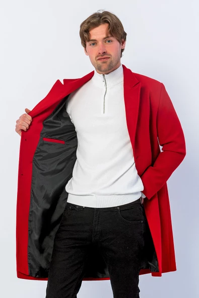 Erkek Regular Fit Düğmeli Cepli Kışlık Astarlı Klasik Uzun Kaşe Kaban - 11