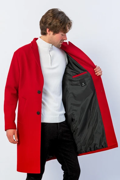 Erkek Regular Fit Düğmeli Cepli Kışlık Astarlı Klasik Uzun Kaşe Kaban - Resim 8