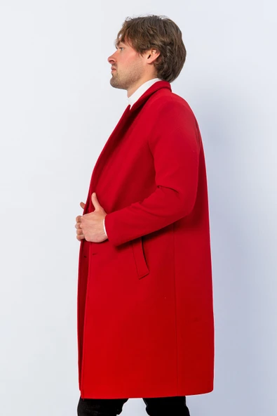 Erkek Regular Fit Düğmeli Cepli Kışlık Astarlı Klasik Uzun Kaşe Kaban - Resim 6