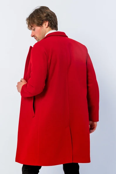 Erkek Regular Fit Düğmeli Cepli Kışlık Astarlı Klasik Uzun Kaşe Kaban - Resim 7