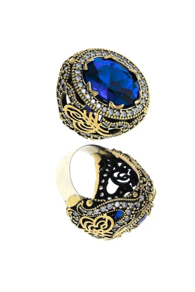 Sultani Serisi Mavi Safir Taşlı Otantik 925 Ayar Gümüş Kadın Yüzük - Resim 2