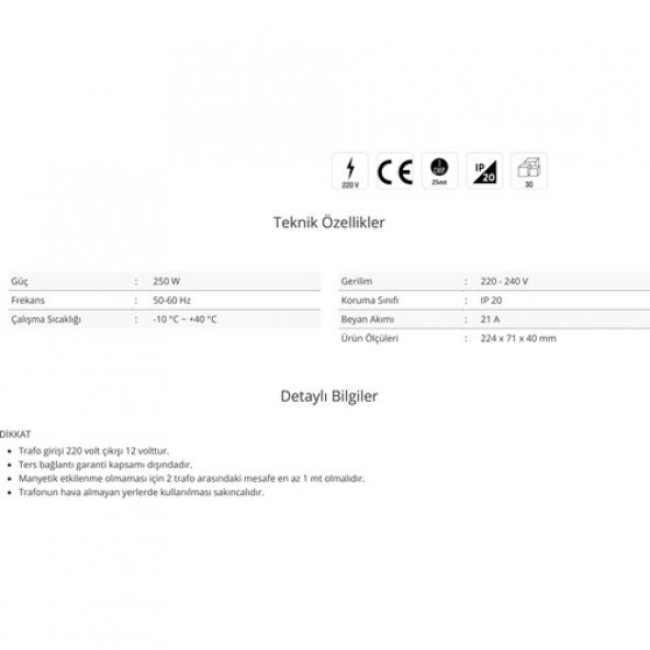 Cata CT-2577 21 Amper Şerit LED Trafosu 250W Slim Model 3 Çip - 2
