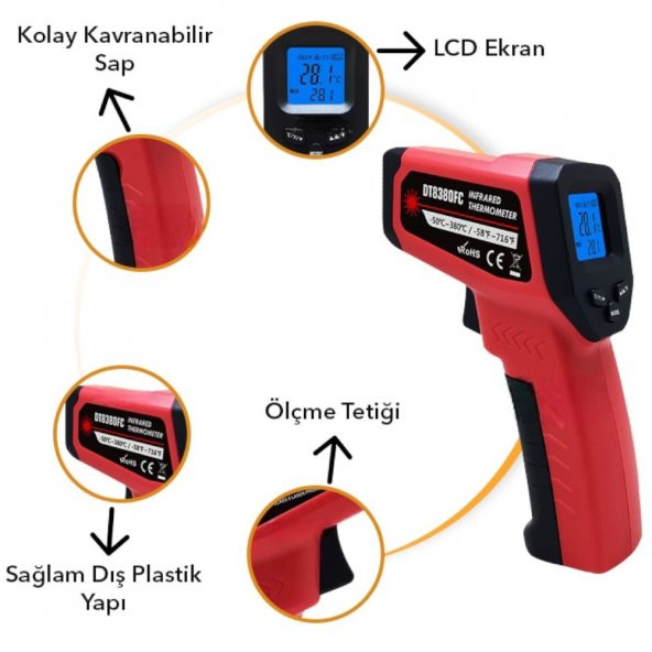 DT8380FC Kızılötesi Lazerli Termometre 380°C - 2