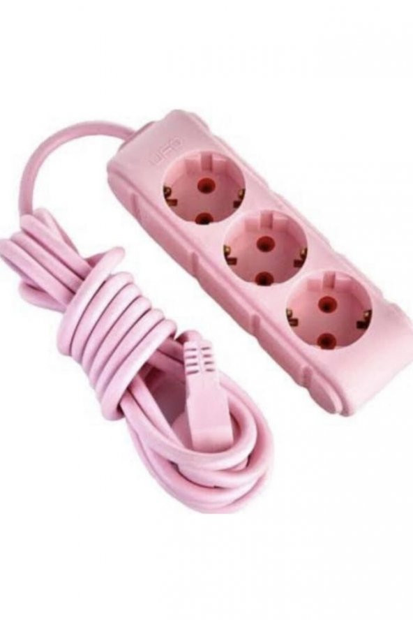 Ufo Elektrik 3 Metre Pembe Renk Üçlü Topraklı Kablolu Grup Priz - 1