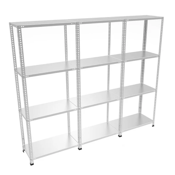 4 Katlı 3'lü Galvaniz Çelik Raf - Depo, Arşiv, Kiler, Dosya, Market Rafı  31x60 cm 150 cm 1.50 mm - Resim 4