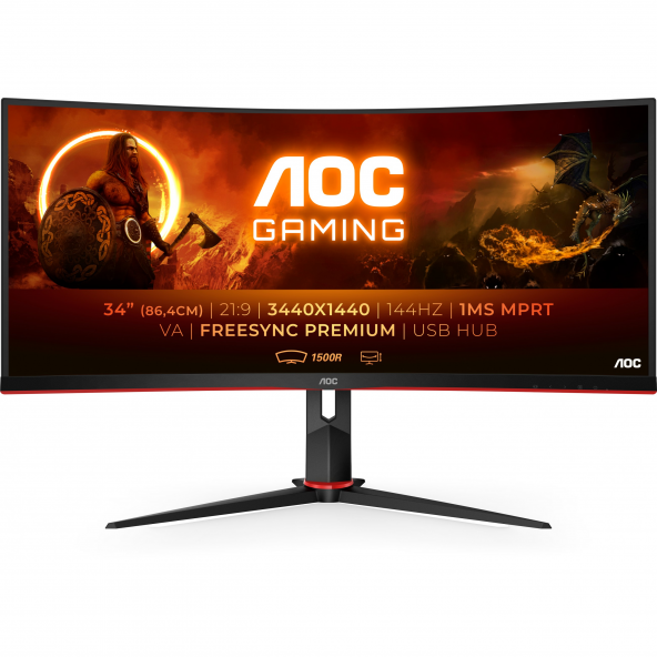 AOC CU34G2X/BK 144Hz 1ms HDMI DP WQHD FreeSync Oyuncu monitörü