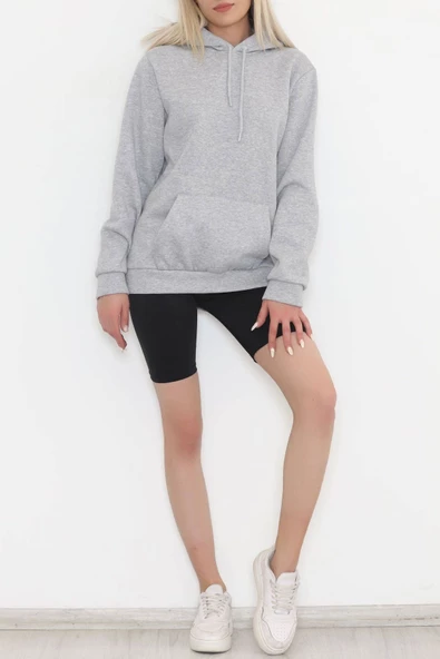 Kanguru Cep Oversize Sweat Gri