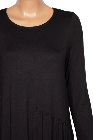 Barem Kadın Funda Beli ve Baseni Büzgülü Düz Renk Siyah Elbise - 2