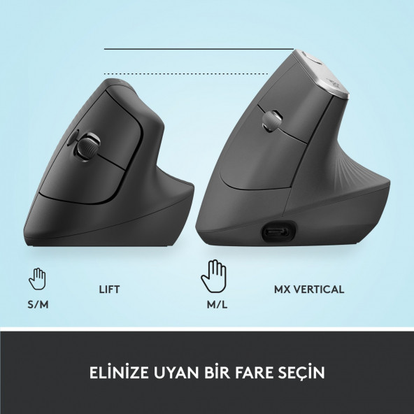Logitech Lift Sessiz Kablosuz Ergonomik Dikey Mouse - Siyah (910 006473) - 2