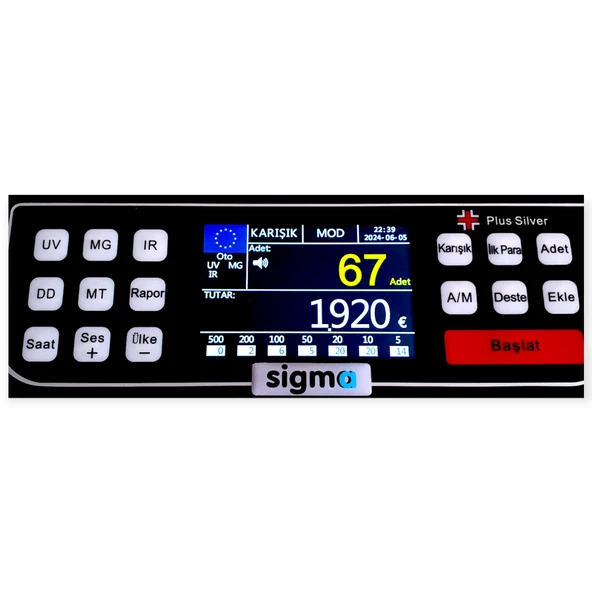Sigma Plus Silver Tl,Euro Karışık USD Adet Sayım, Sahte Kontrol Özellikli ( Sesli Bildirimli ) Para Sayma Makinesi - 5