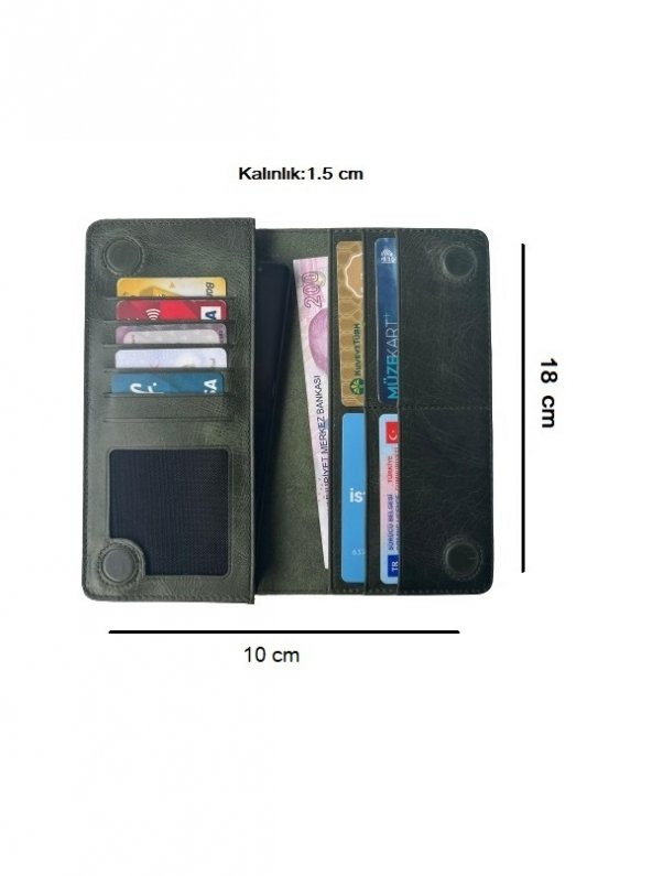 Tüm Telefonlara Uyumlu Diga Mıknatıslı Cüzdan Hakiki Deri Telefon Bölmeli 10 Kartlık Para Bölmeli - 2