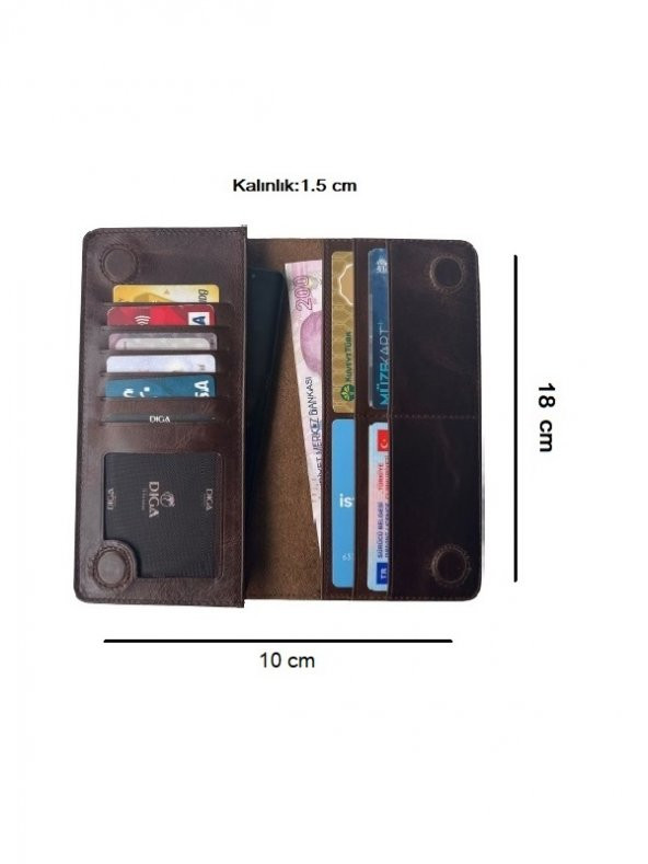 Tüm Telefonlara Uyumlu Diga Mıknatıslı Cüzdan Hakiki Deri Telefon Bölmeli 10 Kartlık Para Bölmeli - 2