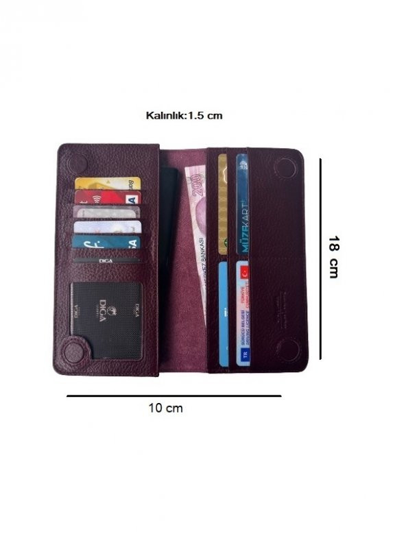 Tüm Telefonlara Uyumlu Diga Mıknatıslı Cüzdan Hakiki Deri Telefon Bölmeli 10 Kartlık Para Bölmeli - 2