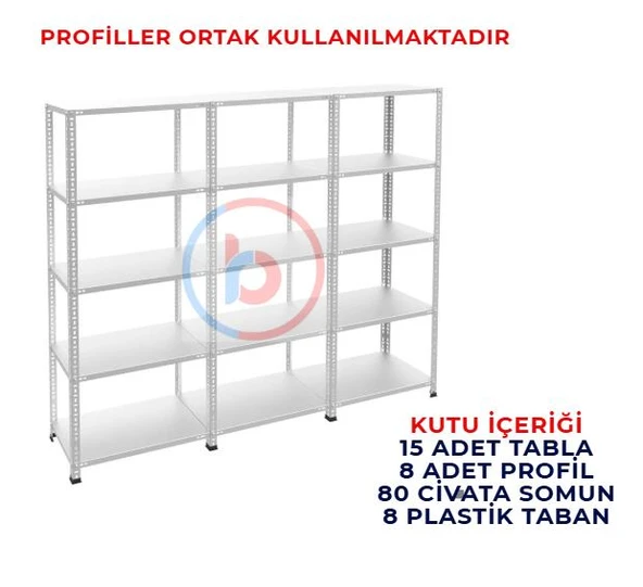 5 Katlı 3'lü Galvaniz Çelik Raf - Depo, Arşiv, Kiler, Dosya, Market Rafı  31x93 cm 250 cm 1.00 mm ürün görseli