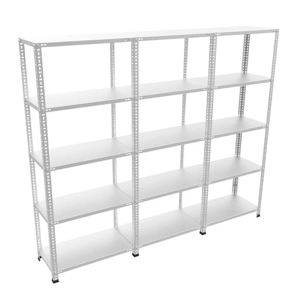 5 Katlı 3'lü Galvaniz Çelik Raf - Depo, Arşiv, Kiler, Dosya, Market Rafı  31x75 cm 250 cm 1.00 mm - Resim 3