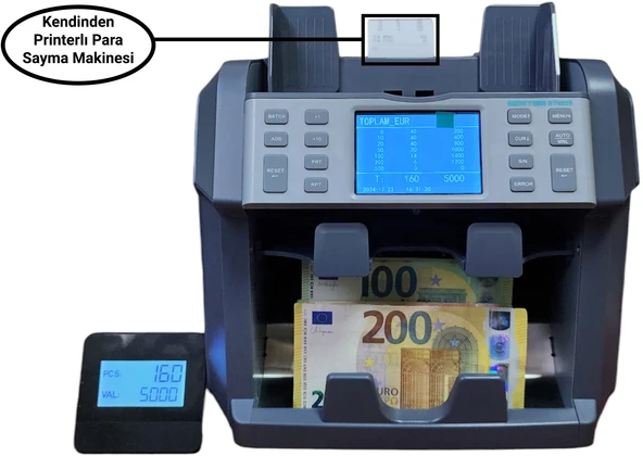 Semtom ST-4025 Çift Katlı Karışık Para Sayma Makinesi 10 Para Birimi, Dahili Yazıcı, Çift CIS Sensör, Otomatik Tanıma ve Seri Numara Okuma - 3