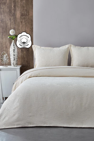 Pera Çift Kişilik Yatak Örtüsü Seti Pike Takımı Şönil %100 Pamuk Yıkanabilir - 8