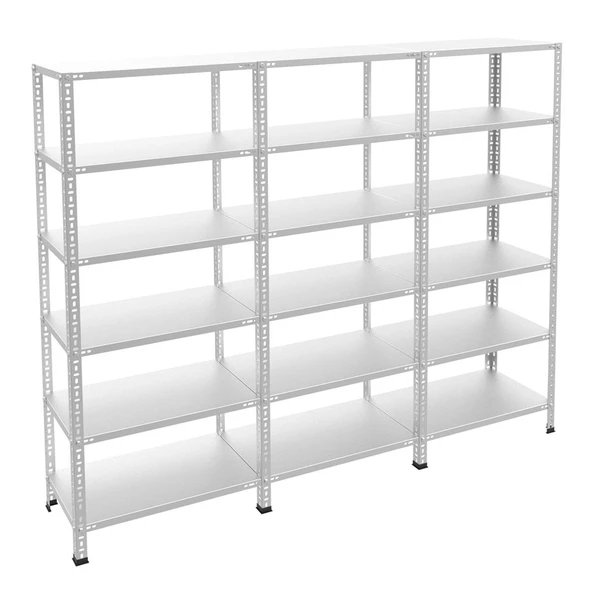 6 Katlı 3'lü Galvaniz Çelik Raf - Depo, Arşiv, Kiler, Dosya, Market Rafı  31x93 cm 150 cm 1.00 mm - 2