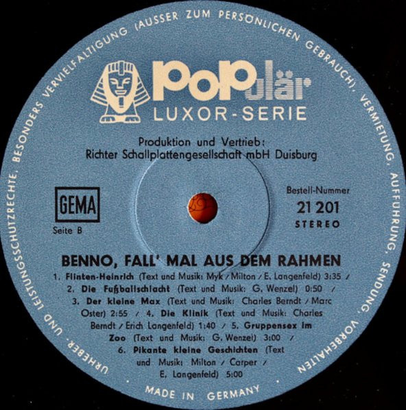 Benno -  Fall Mal Aus Dem Rahmen - Benno Danitz –  - Jazz, Non-Music, Stage & Screen tarz Plak alithestereo