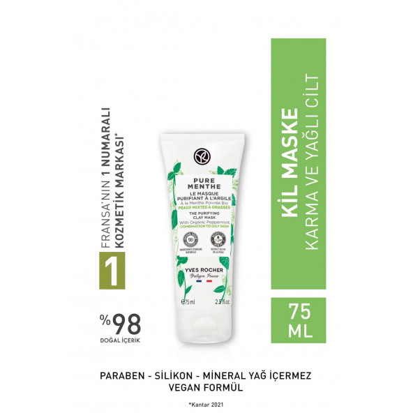 Karma Ve Yağlı Ciltler Için Pure Menthe Kil Maske-75 ml