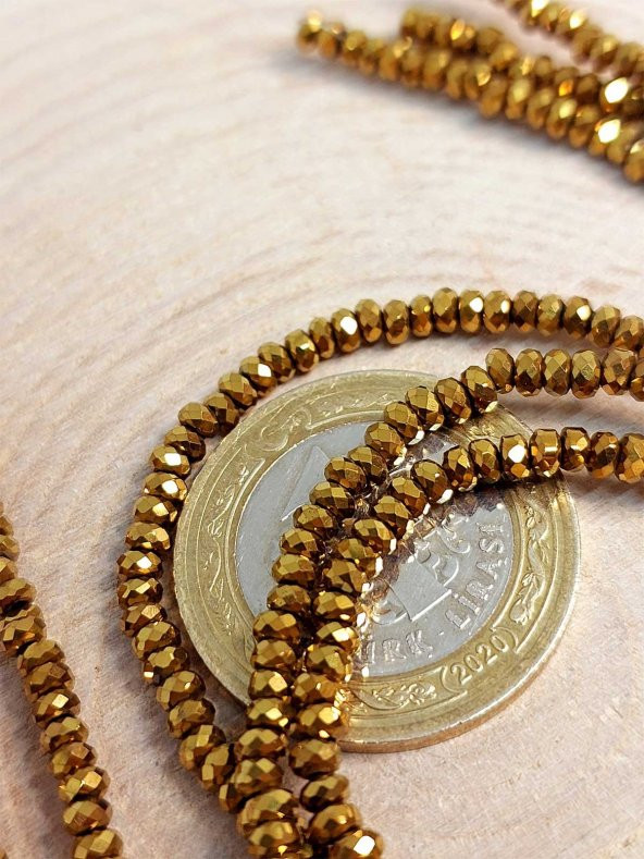 Hematit Taşı Rondela Faset Kesim YARIM Dizi 3*1,5mm (41240) (18cm Uzunluğundadır) ürün görseli 1