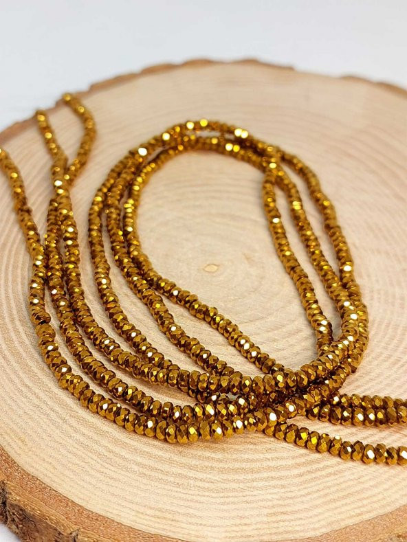 Hematit Taşı Rondela Faset Kesim YARIM Dizi 3*1,5mm (41240) (18cm Uzunluğundadır) - Resim 2