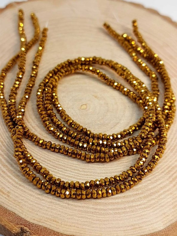 Hematit Taşı Rondela Faset Kesim YARIM Dizi 3*1,5mm (41240) (18cm Uzunluğundadır) - Resim 3