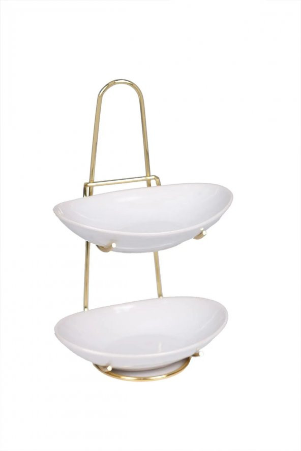 İki Katlı Çerezlik Sunumluk Beyaz Elips - 3