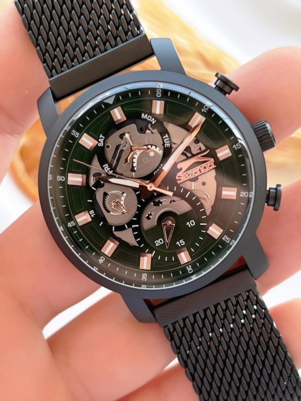 SL.1.384 Çelik Kordon Yeşil Kadran İç Fonksiyonları Aktif 5 Atm Su Geçirmez Erkek Kol Saati+Bileklik - Resim 4