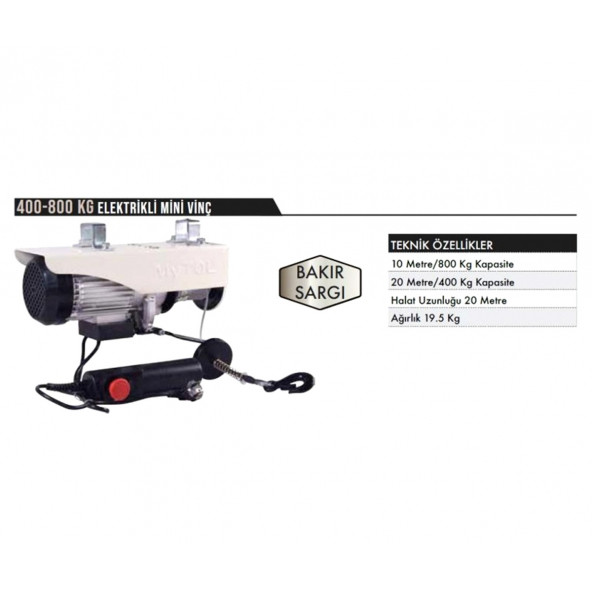 MYTOL MV0800 BAKIR SARGI 400-800 KG ELEKTRİKLİ MİNİ VİNÇ - 2