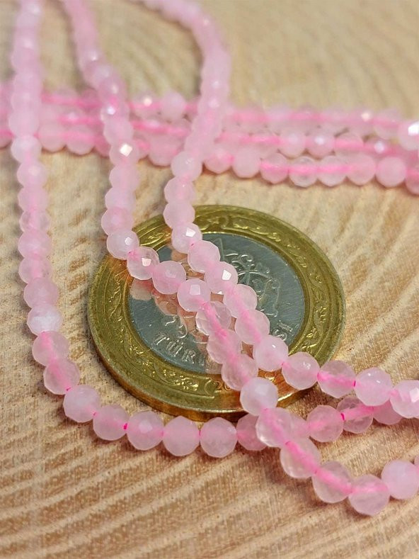 Pembe Kuvars Taşı 3mm 1000 Ayar Gümüş İpli Kolye (Sabit Klipsli) (41245) - Resim 5