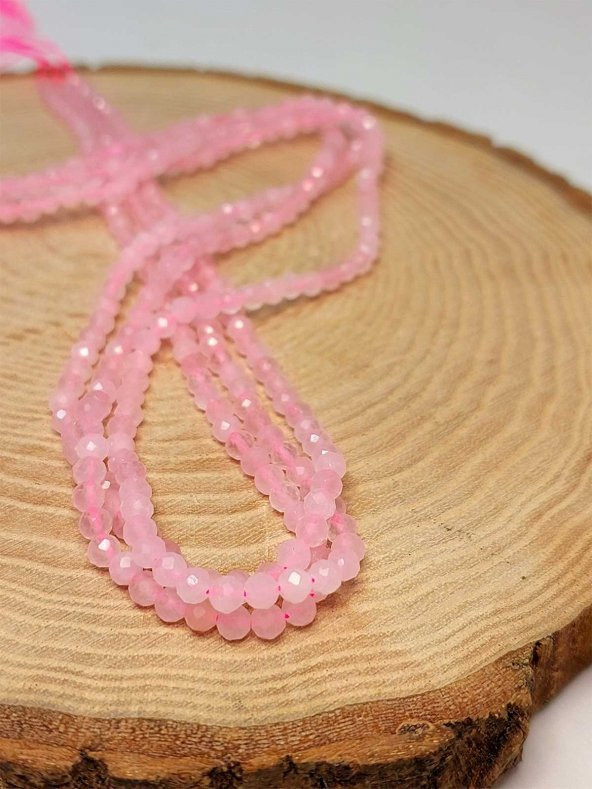 Pembe Kuvars Taşı 3mm 1000 Ayar Gümüş İpli Kolye (Sabit Klipsli) (41245) - Resim 6