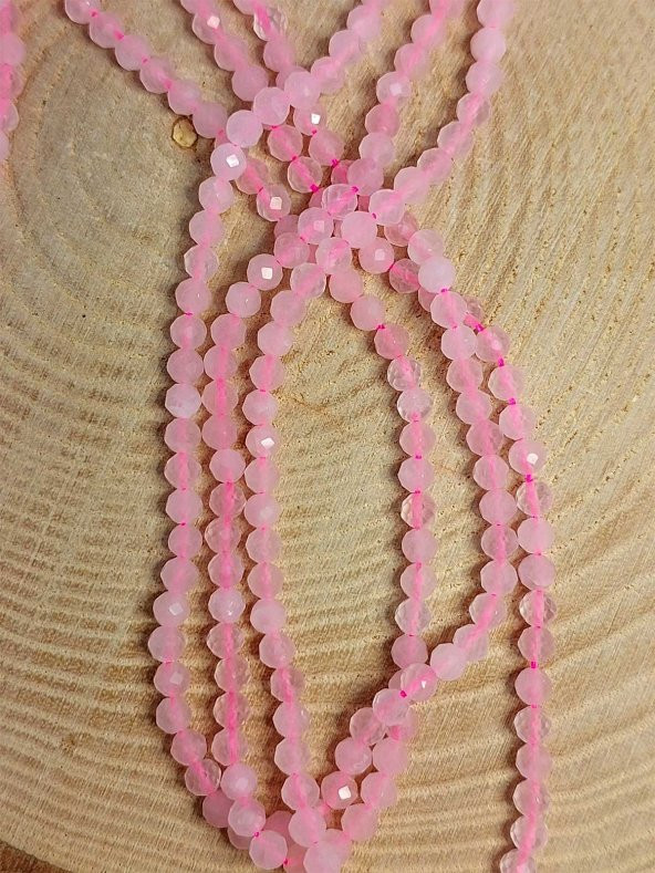 Pembe Kuvars Taşı 3mm 1000 Ayar Gümüş İpli Kolye (Sabit Klipsli) (41245) - Resim 7