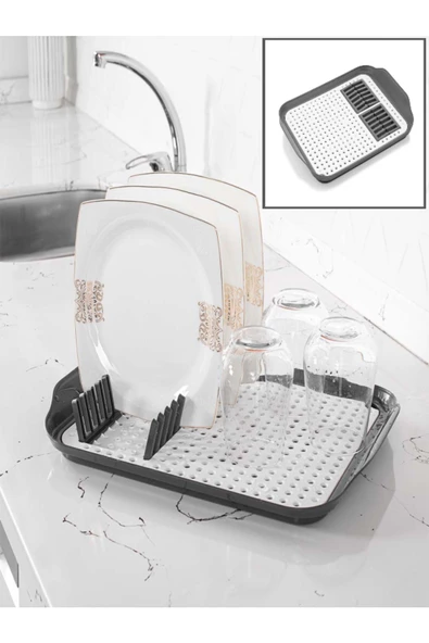 Sion Tabaklık Kurutma Tezgah Üstü Meyve Sebze Kurutma Süzgeci Dekoratif Tepsi Delikli Kesme Tahtası