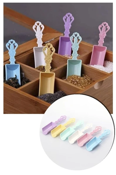 Plastik Rengarenk Şık 6'lı Baharat Küreği Kaşığı