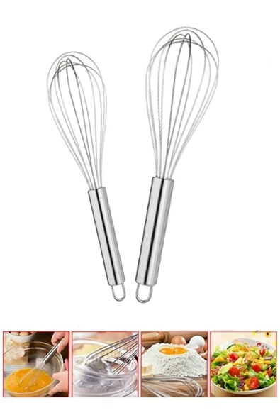 2 Farklı Boy Paslanmaz Metal Çırpıcı Set Yumurta Sos Yoğurt Karıştırıcı Mikser