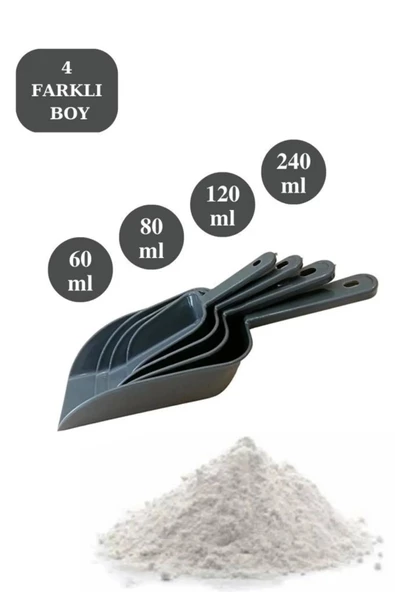 4 Boy Baharat Küreği, Un Şeker Kakao Bakliyat Deterjan Erzak Ölçü Kaşığı 4’lü Set - 4