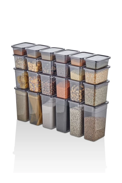 King 24 Adet Füme Erzak Bakliyat Saklama Kabı Full Set (0.8 LT - 1,3 LT - 2 LT - 3.2 LT) - Resim 2