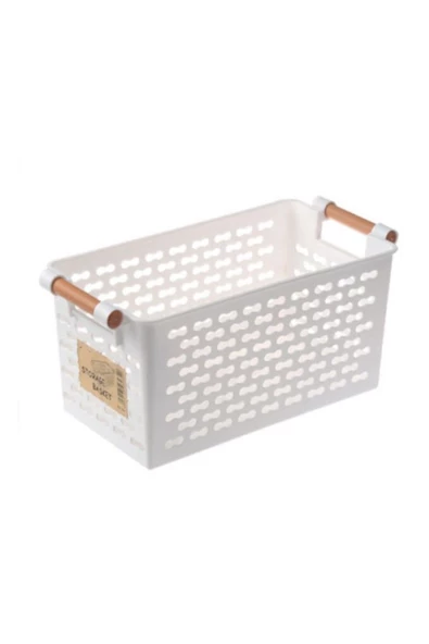 4 Adet Beyaz Ahşap Renk Saplı Buzdolabı Mutfak Düzenleyici Banyo Düzenleyici Organizer Sepet - Resim 4