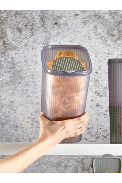 9'lu Set 3 Adet 1300 ml 3 Adet 2,5 Lt 3 Adet 4 Lt Pratik Kapak Erzak Bakliyat Saklama Kabı - Resim 2