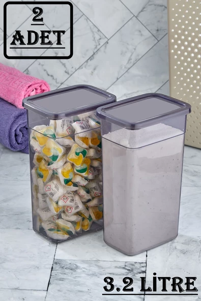 King Boy 2 Adet 3.2 Lt Füme Toz Tablet Deterjan Saklama Kutusu Seti Banyo Mutfak Erzak Kabı