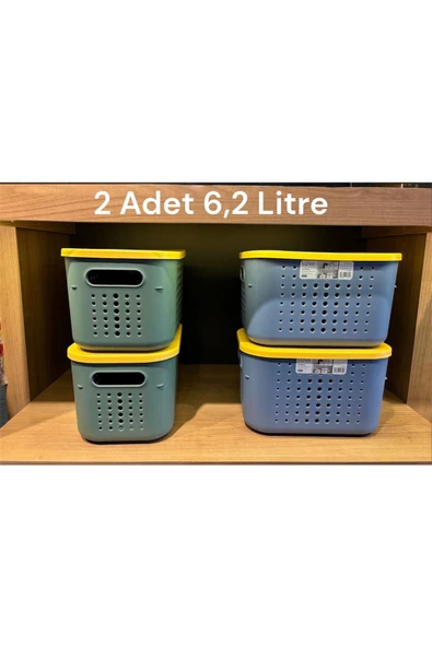 Bubble Kapaklı 2 Adet 6,2 Litre Çok Amaçlı Dolap Içi Düzenleyici Kapaklı Kutu