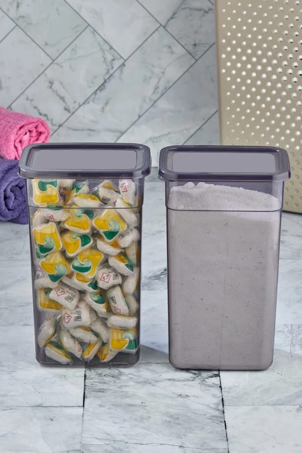 King Boy 2 Adet 2 Lt Toz Tablet Deterjan Saklama Kutusu Erzak Saklama Kabı Banyo Düzenleyici - 2