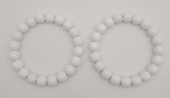 Angel Çanta Aksesuar 13 cm Ahşap Boncuklu Bilezik Model Beyaz Renk Çift Sap - 2