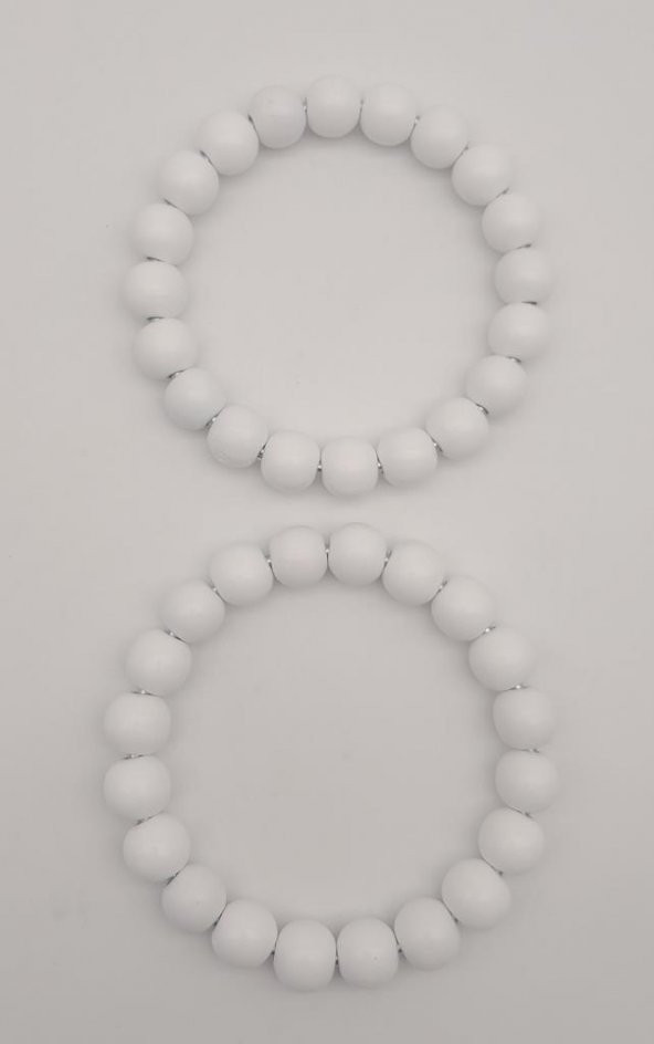 Angel Çanta Aksesuar 13 cm Ahşap Boncuklu Bilezik Model Beyaz Renk Çift Sap - 3