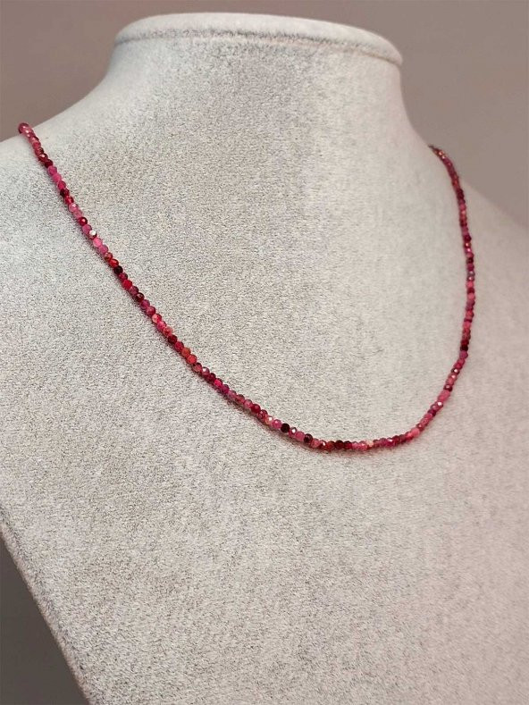 Çilek Kuvars Taşı 2mm 1000 Ayar Gümüş İpli Kolye (Sabit Klipsli) - 2